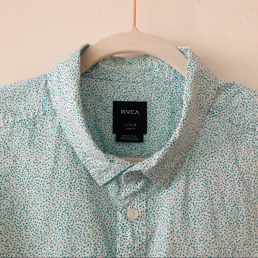RVCA Casual Short Sleeve Button Down, Blue, L